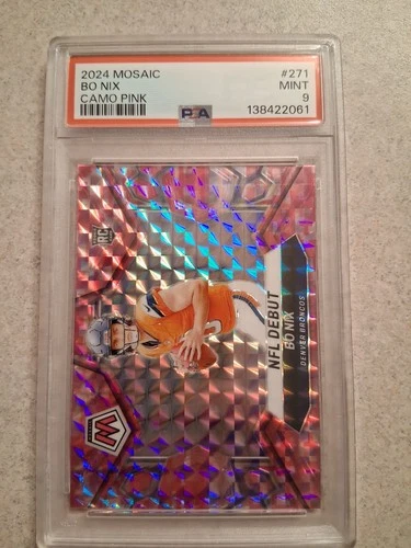 2024 Panini Mosaic - NFL Debut Bo Nix #271 Camo Pink Mosaic Prizm (RC) PSA 9