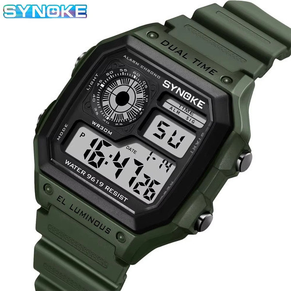 SYSYNOKE-relojes digitales luminosos para hombre, cronógrafo de pulsera
