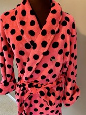 Victoria Secret PINK Womens Bathrobe S/XS Polka Dot Short Plush Fleece Tie Wrap