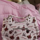 Ed Hardy White Skull Heart Rose Logo Tote Bag Zip Magnetic Strap Pockets Silver