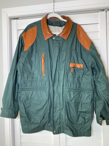 Gant Green Barn Jacket with Leather Collar and Trim Rugged Outdoor | Large
