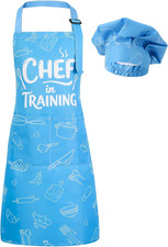 Kids Apron and Chef Hat Set, Funny Apron with 2 Pockets Adjustable Kids Aprons