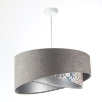 Pendelleuchte HäNgelampe Grau Beige Silber E27 Rund D: 50 Cm Stoff Verstellbar