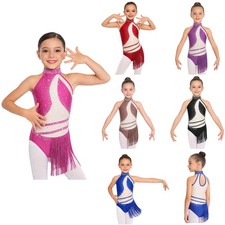 Kids Girls Bodysuit Mesh Jumpsuit Dance Leotard Yoga Tracksuit Latin Dancewear