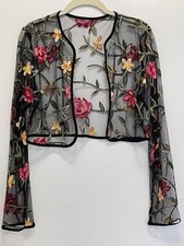 Embroidered Long Sleeve Bolero Top Size M Excellent Condition