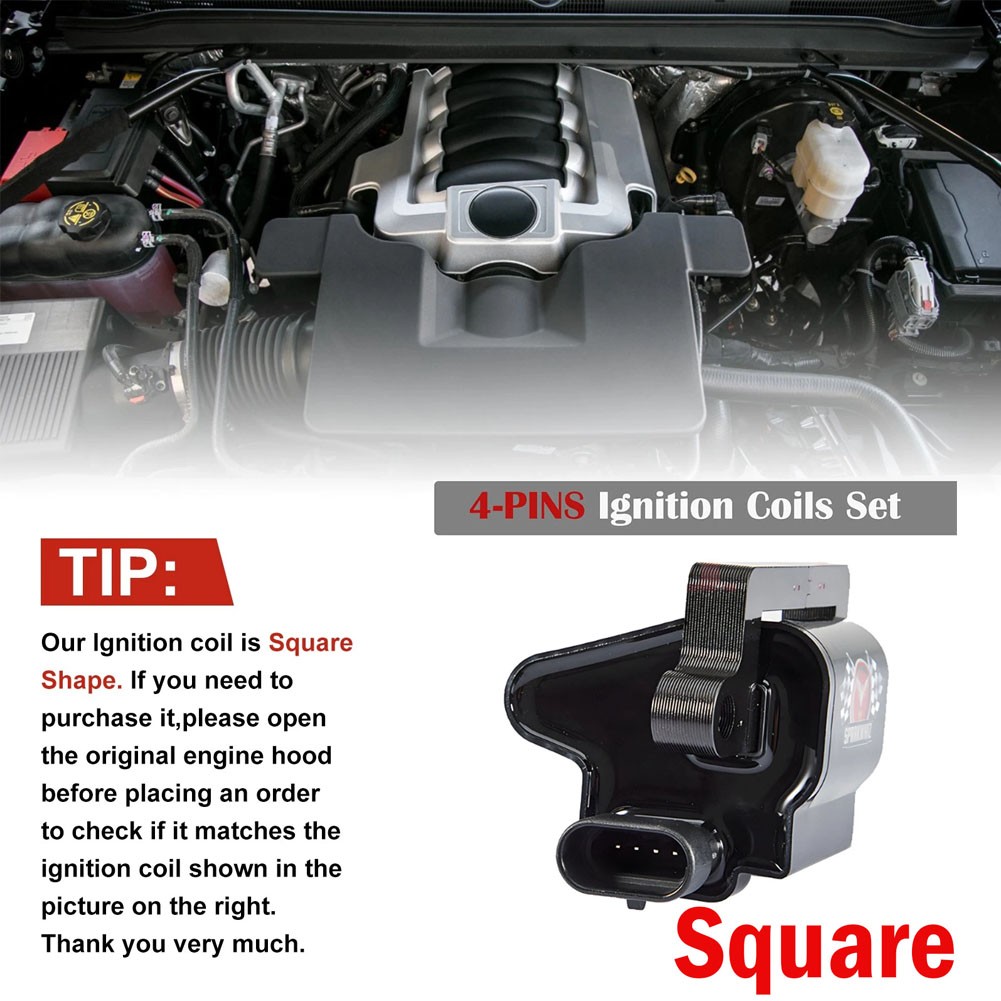 8Pack Square Ignition Coil & Spark Plug & Wire For Chevy GMC 4.8L 5.3L 6.0L 8.1L