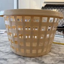 Vintage Rubbermaid 2966 Beige Round LARGE Weave Heavy Duty Laundry Basket 20"