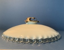 Vintage French Pendant Milk White Glass Lampshade Clear Pie Crust Edge
