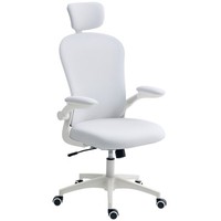 Vinsetto Mesh Chair with Headrest, 4D Lumbar Support, Flip-up Arm, White