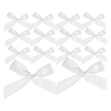 100 Pcs Tiny Mini Satin Bows White Polyester Ribbon for Diy Craft Wedding Favors