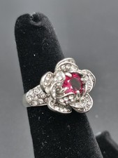 Pink Sapphire Size 6 Ring Silver Plated Vintage Style Flower Lab Created