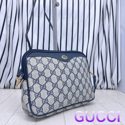 GUCCI Old GG PVC Crossbody Bag Leather Trim Women's Vintage Authentic