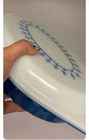 Vintage Pyrex Blue Snowflake Garland 1 Qt Divided Casserole Dish Lid USA ExCnd