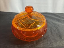 Vintage Viking Trinket Covered Candy Dish Orange Persimmon Cabbage Leaf