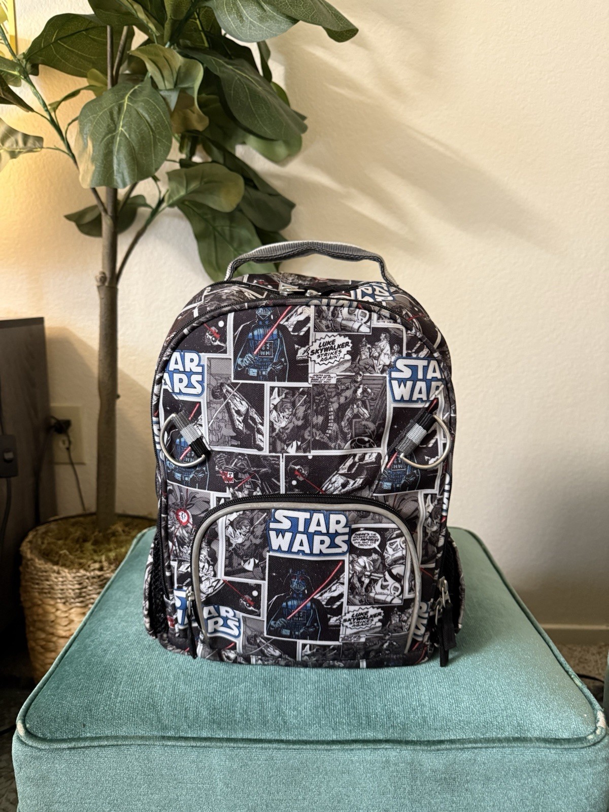 Pottery Barn Kids Star Wars Backpack Bookbag Black Comic Book Print