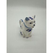 Cat Creamer Pitcher Delft Style Floral Blue W...