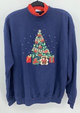 Vintage 80s Santee Christmas Sweatshirt Made USA XL Ugly Tree Bear Granny Core