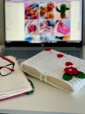 Handmade, Crocheted Book Sleeve , Carrying Bag, Book Covering 