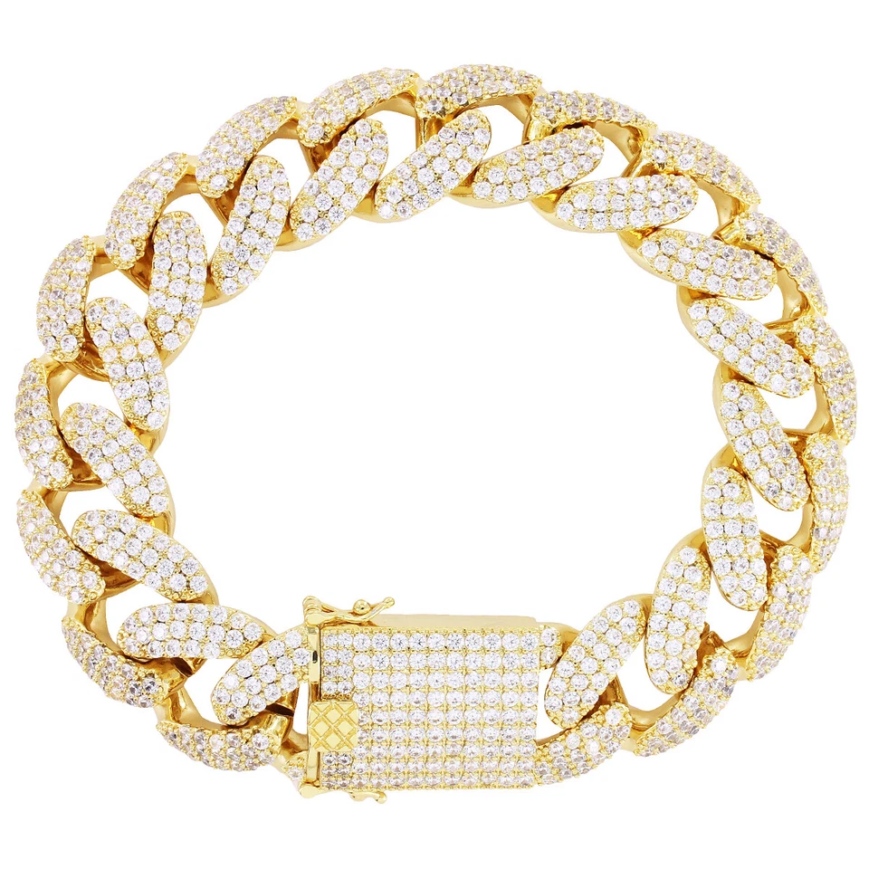 Gargantilla para hombre CZ Bling 18 mm cadena cubana Miami 30ct tono oro 14K 22"" Foto 3 de 3