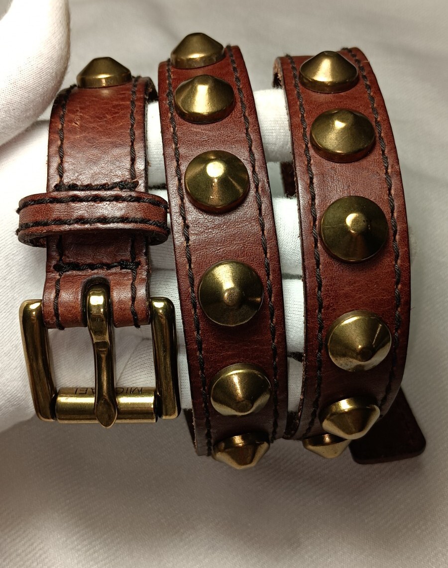 MIchael Kors Studded Brown Leather Belt Brass Accents Size Small Michael Kors 553411 Brass Studded Full Grain Brown Genuine  main image 2