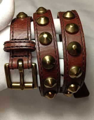 Michaels Kors Brown Leather Belt, Brass Buckle with Stud Accents MICHAEL KORS DESIGNER BROWN LEATHER BELT, BRASS STUDS  main image 3