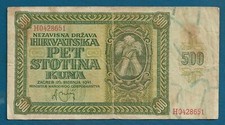 500 Kuna 1941. Croatian banknotes NDH Ustasa WWII Germany Italy, Croatia !