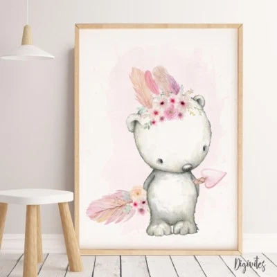 DIGIVITES Baby, Girl Nursery Wall Art Prints Watercolour Woodland Animals. Nursery Decor