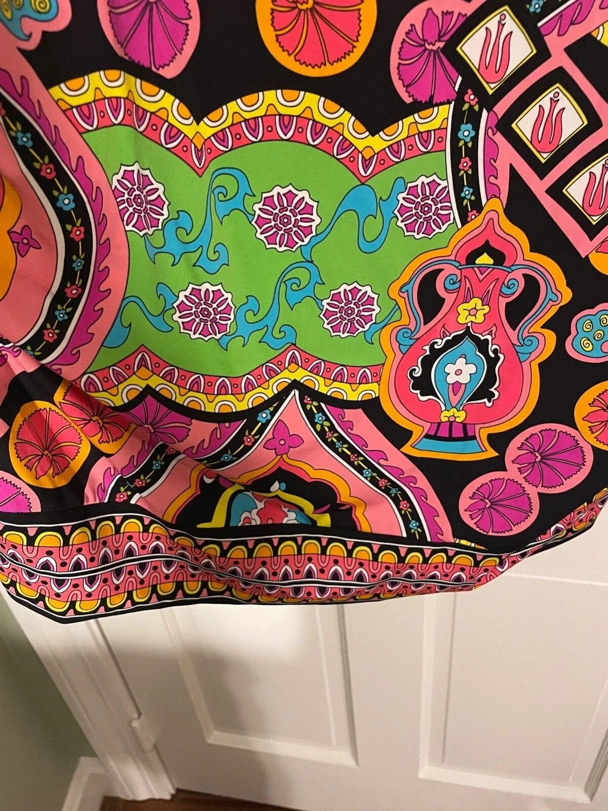 Abito Trina Turk luminoso multicolore nuovo con etichette $144 L Plus Coach borsa a mano in pelle nera