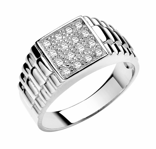 Anillo de sello Rolex de diamantes simulados de plata de ley para hombre talla P a Z+1 - Imagen 1 de 6