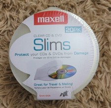 Maxell Slims CD  DVD Clear Plastic 5mm Storage Cases-20 Pack CD-356-NEW-Sealed