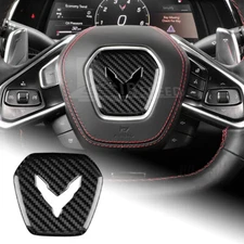 For Corvette C8 2020-23 Real HARD Carbon Fiber Steering Wheel Center Cover Trim