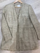 Madeleine Wild Silk Long Line Blazer Jacket Beige Gold Metallic Size 14 Rrp £599