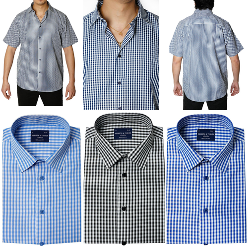 Mens Check Shirts Short Sleeve Poly Cotton Soft Regular Fit Casual Tops (2281) - 第 1/14 張圖片