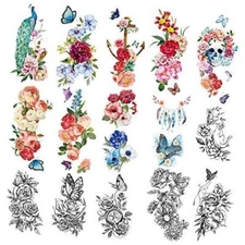  15 sheets large Sexy waterproof Temporary Tattoos for Men Women Flowers 