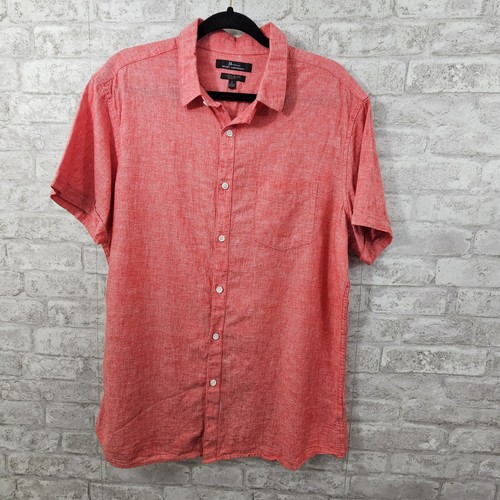 Mark Anthony Linen Blend Slim Fit Short Sleeve Button Down Shirt Size Large