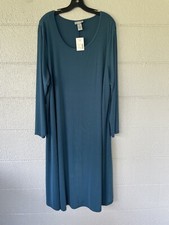 Catherines Dress Womens 2X 22/24 Blue Long Sleeve Pullover Flow Stretch Midi