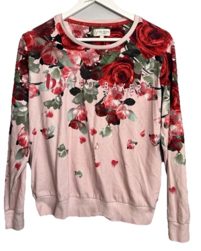 Ted Baker UK Gr. 8/10 Sweatshirt Floral Rosa Print Rot Rosen 100% Baumwolle Pullover