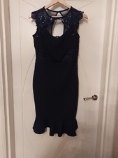 Lipsy Navy Dress With Lace Detail Body Con Size 10 With Tags