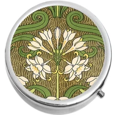 Art Nouveau Flowers  Medicine Vitamin Pill Box