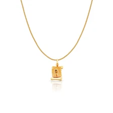 14K Yellow Gold Guadalupe Enamel Charm Pendant & 0.9mm Wheat Chain Necklace