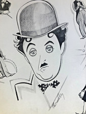 ORIGINAL 1931 CHUCK THORNDIKE DRAWING Promo Ad Art CHARLIE CHAPLIN 
