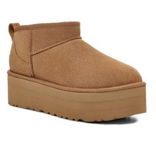 UGG CLASSIC ULTRA MINI PLATFORM WOMEN'S SIZE 9 CHESTNUT FUR SUEDE BOOTS NEW