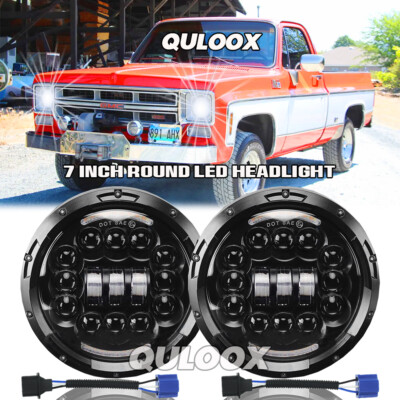 Fit GMC C15/C25 C35 1975-1978 pair 7''inch Round LED Headlights DRL High Low Beam