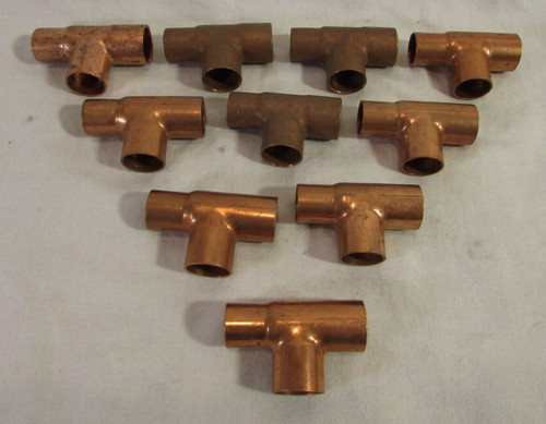 1/2" x 1/2" x 1/2" FTG x C x C Tees, NOS - Lot of 10, some shelf tarnish