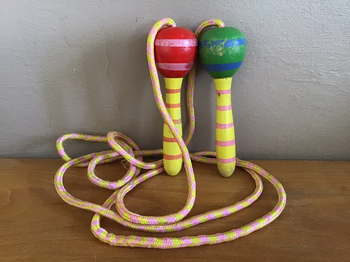 Corde à Sauter Ancienne 8 Pieds Avec Manches En Bois - État Vintage