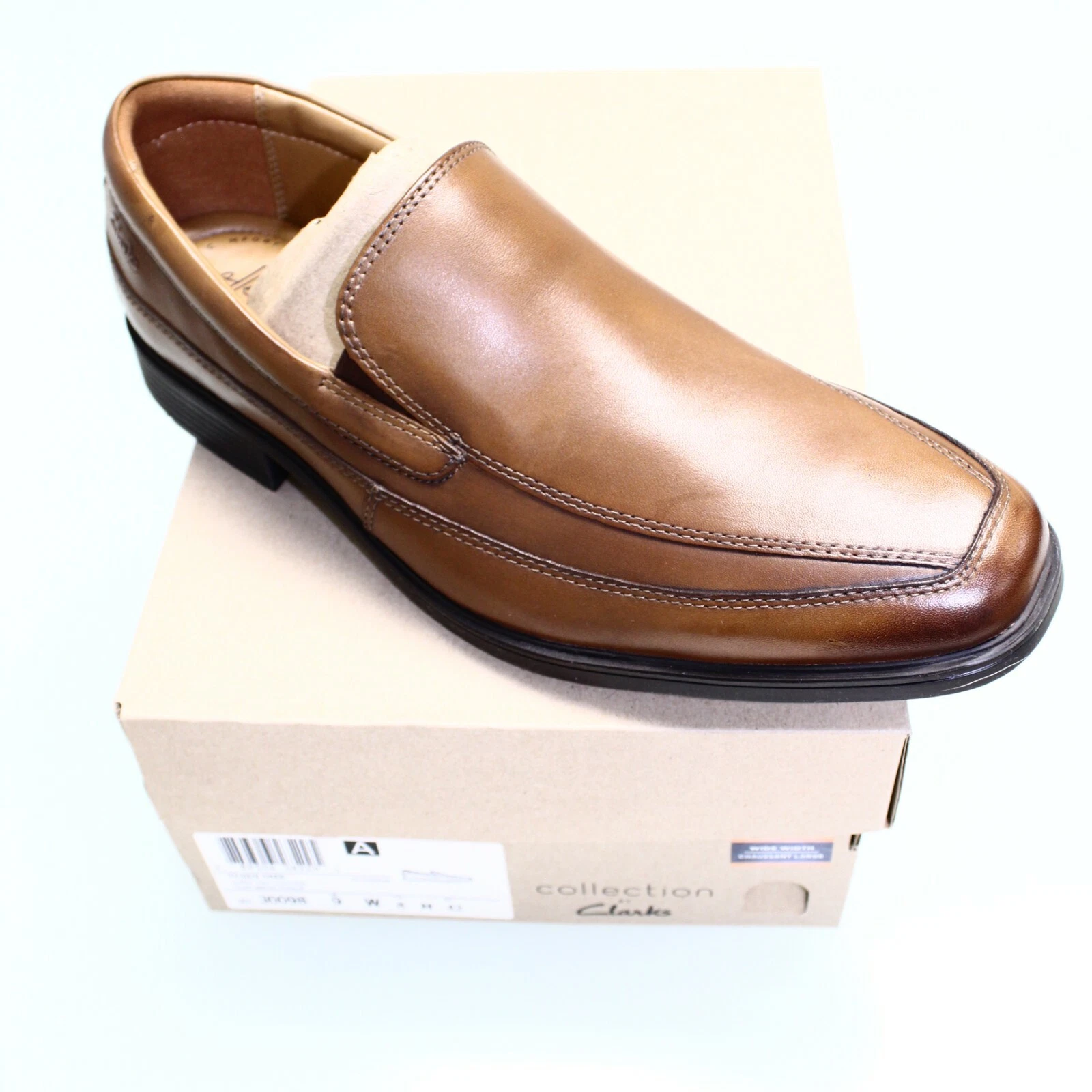 Nuovo con scatola SCARPE MOCASSINO CLARKS uomo 'TILDEN FREE' 30098 marrone scuro 9 larghe