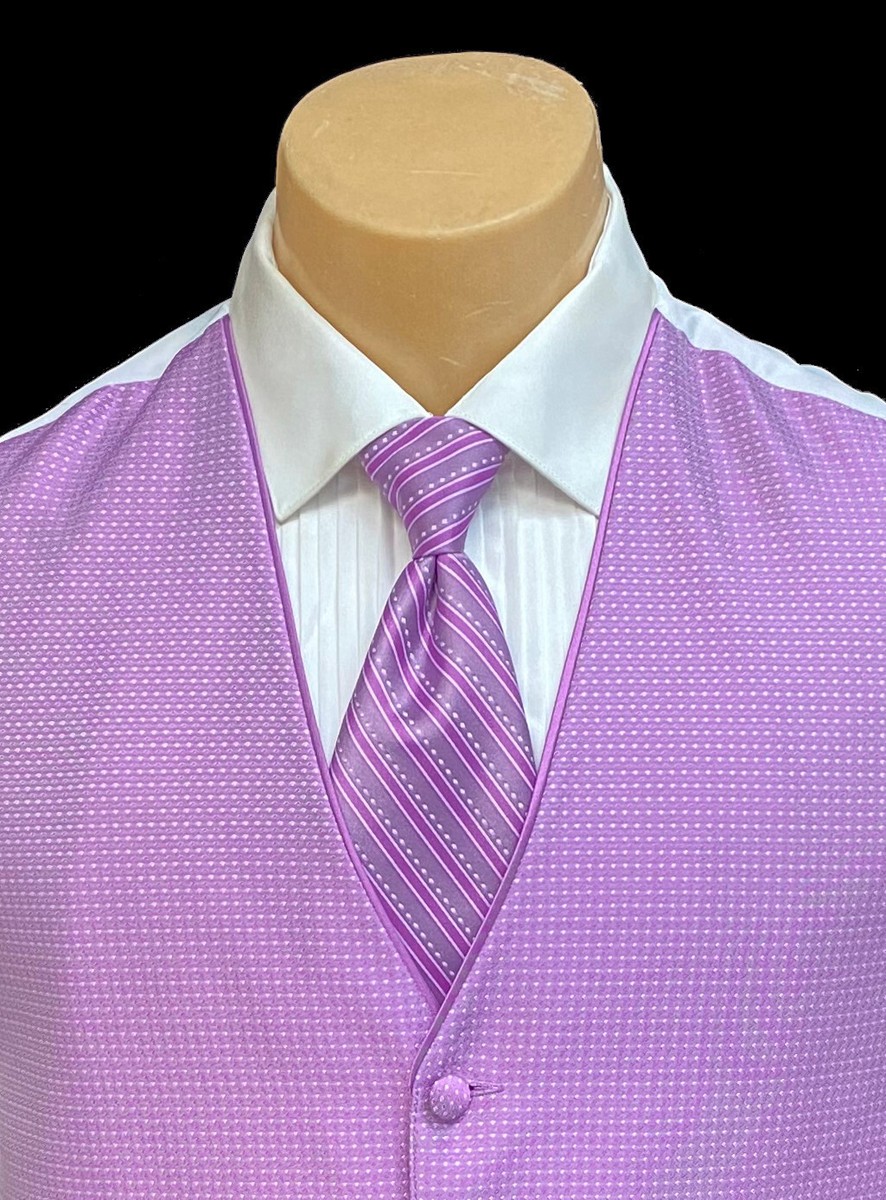 Men's Jean Yves Cerise Pink Tuxedo Vest & Striped Tie Wedding Men's Jean Yves Cerise Pink Tuxedo Vest & Striped Tie Wedding