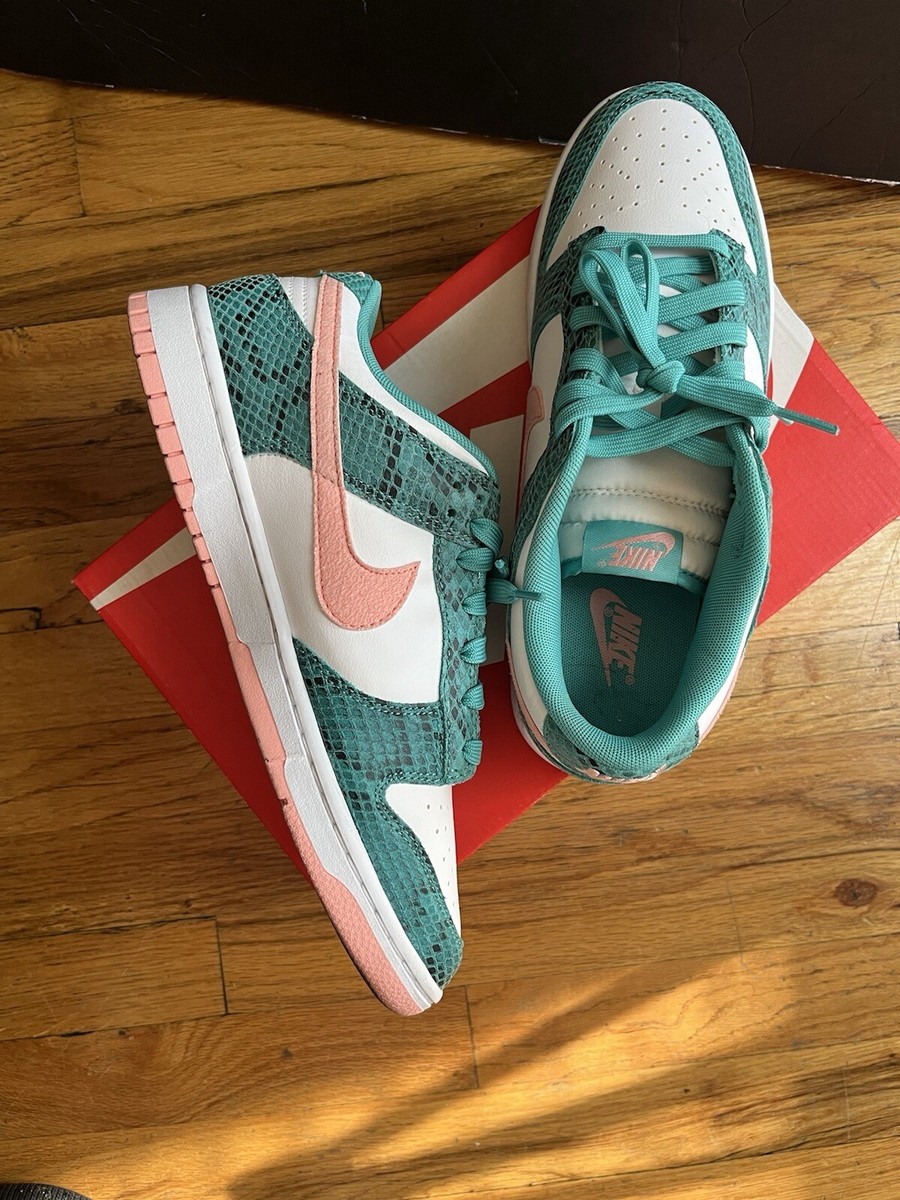 Nike Dunk Low Washed Teal Snakeskin Sneakers Size Mens 9 Women's 10.5 | eBay