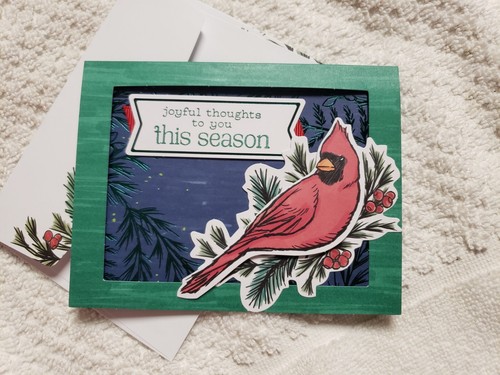 Handmade tri-fold Christmas greeting card with cardinal