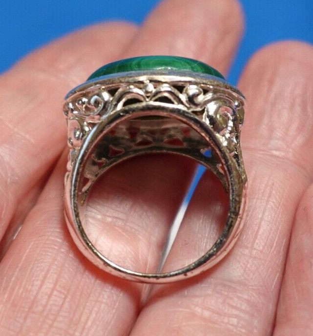 STERLING SILVER MALACHITE RING DRAMATIC SIZE 5.75… - image 3